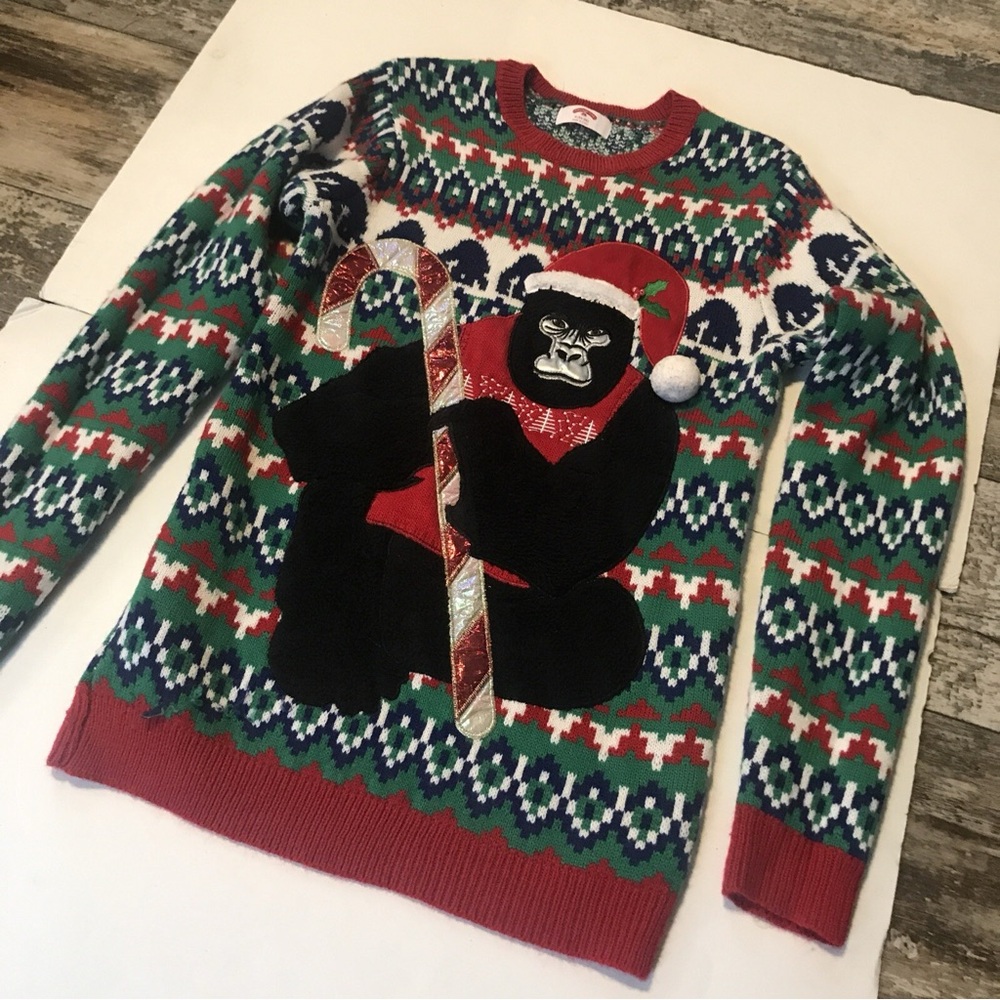 Holiday Time Festive Gorilla Sweater - Red, Green, Black